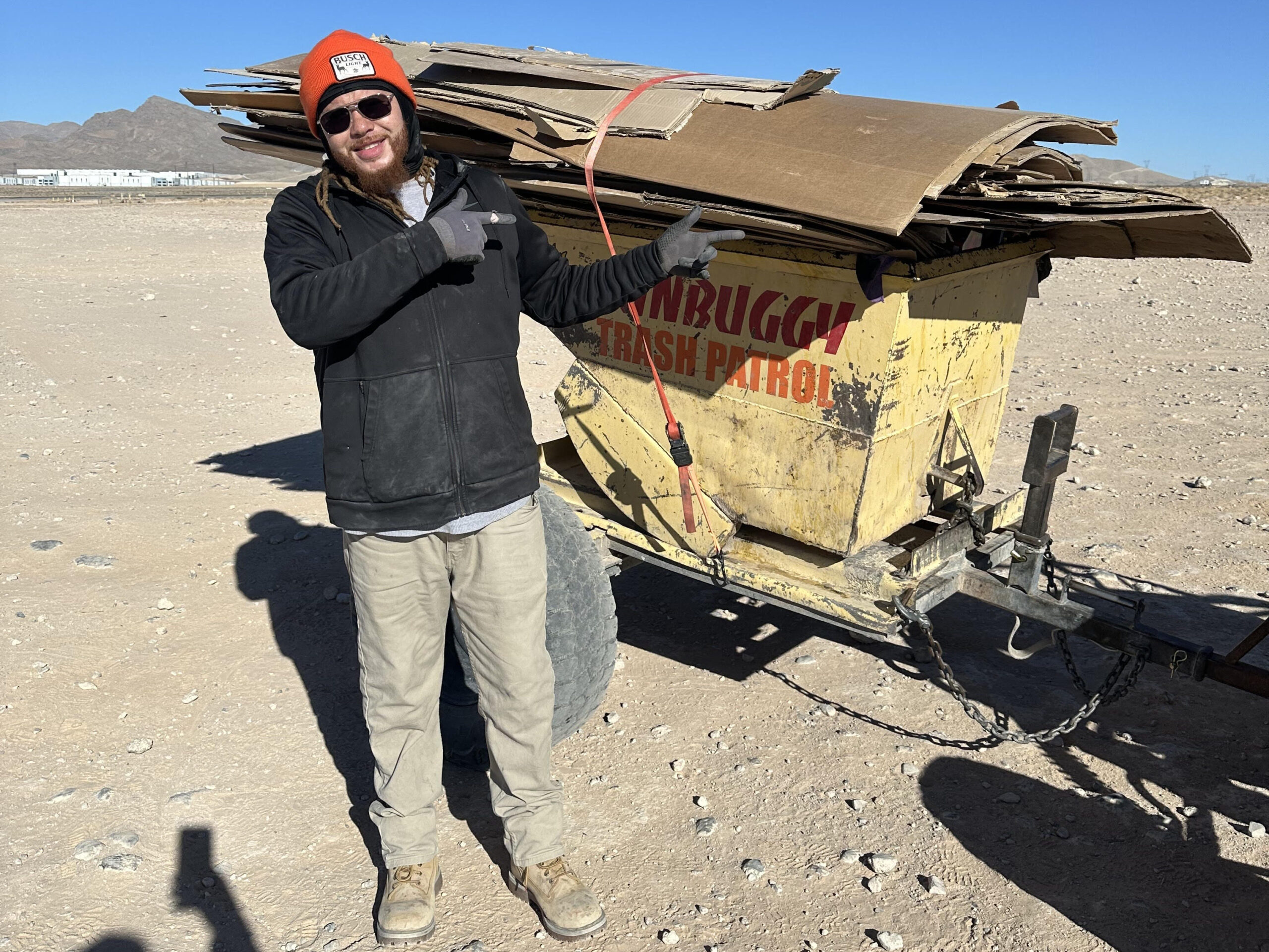 ody strapping down the last of the cardboard we picked up at Nellis Dunes SunBuggy Trash Patrol